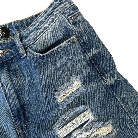 Simple Society Blue Denim Distressed Hi-Rise Bermuda Shorts Size 5/27 - Picture 3 of 8